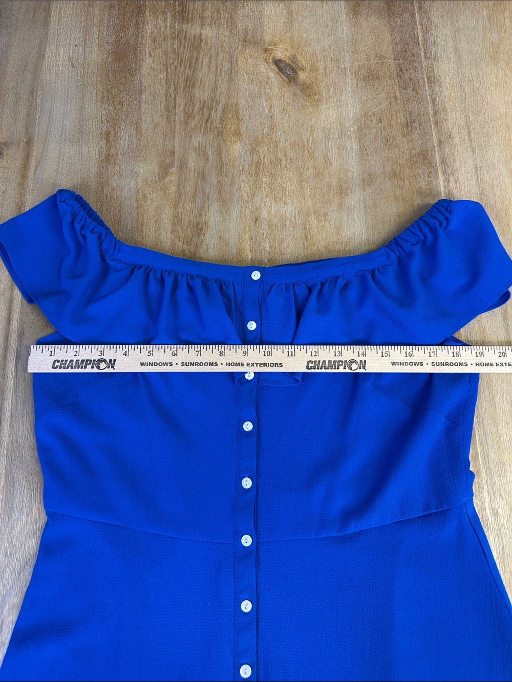 Off-Shoulder Ruffle Button-Front Dress in Royal Blue - Picture 7 of 12